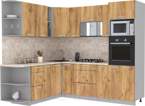 Изображение товара Кухонный гарнитур Интерлиния Мила Лайт 1.88x2.4 левая (дуб золотой/дуб золотой/опал светлый)