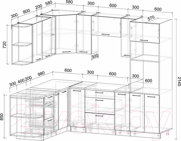 Изображение товара Кухонный гарнитур Интерлиния Мила Лайт 1.88x2.4 левая (дуб золотой/дуб золотой/опал светлый)