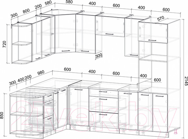 Изображение товара Кухонный гарнитур Интерлиния Мила Лайт 1.88x2.6 левая (дуб золотой/дуб золотой/опал светлый)