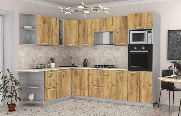 Изображение товара Кухонный гарнитур Интерлиния Мила Лайт 1.88x2.8 левая (дуб золотой/дуб золотой/опал светлый)