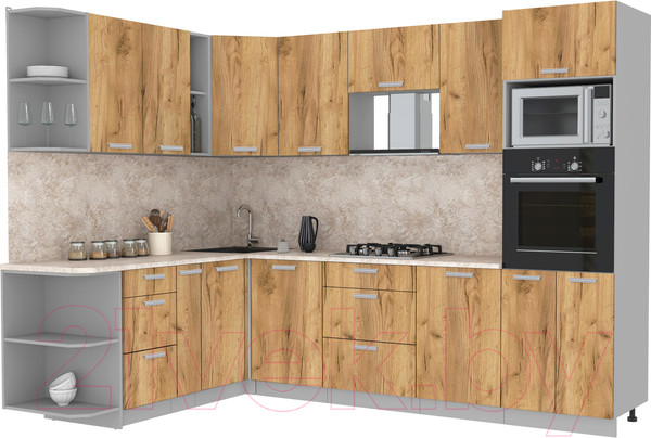 Изображение товара Кухонный гарнитур Интерлиния Мила Лайт 1.88x2.8 левая (дуб золотой/дуб золотой/опал светлый)