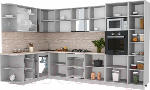 Изображение товара Кухонный гарнитур Интерлиния Мила Лайт 1.88x3.4 левая (дуб золотой/дуб золотой/опал светлый)