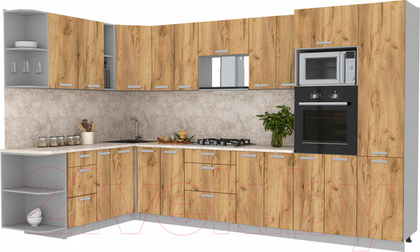 Изображение товара Кухонный гарнитур Интерлиния Мила Лайт 1.88x3.4 левая (дуб золотой/дуб золотой/опал светлый)