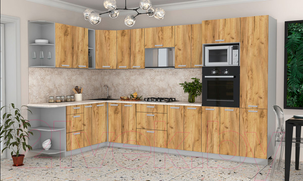 Изображение товара Кухонный гарнитур Интерлиния Мила Лайт 1.88x3.4 левая (дуб золотой/дуб золотой/опал светлый)