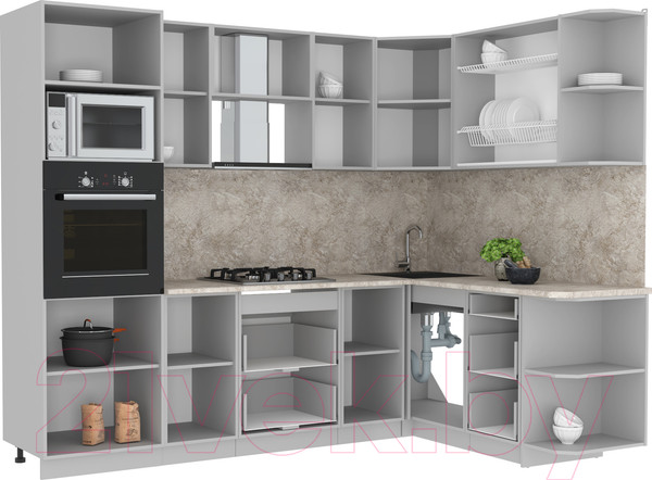 Изображение товара Кухонный гарнитур Интерлиния Мила Лайт 1.68x2.6 правая (дуб золотой/дуб золотой/опал светлый)