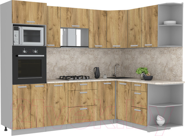 Изображение товара Кухонный гарнитур Интерлиния Мила Лайт 1.68x2.6 правая (дуб золотой/дуб золотой/опал светлый)