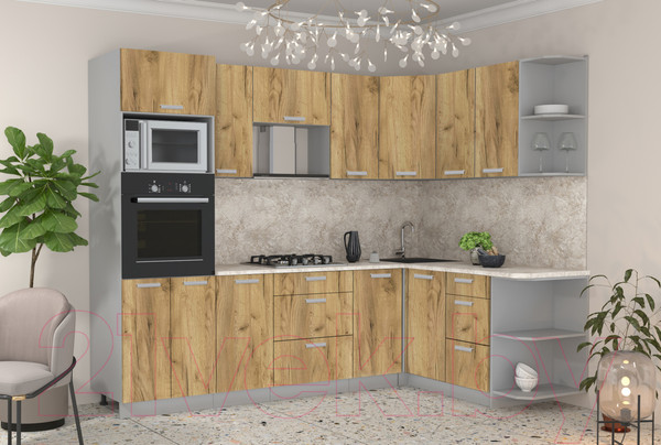 Изображение товара Кухонный гарнитур Интерлиния Мила Лайт 1.68x2.6 правая (дуб золотой/дуб золотой/опал светлый)