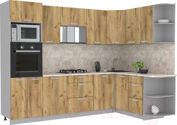 Изображение товара Кухонный гарнитур Интерлиния Мила Лайт 1.68x2.8 правая (дуб золотой/дуб золотой/опал светлый)