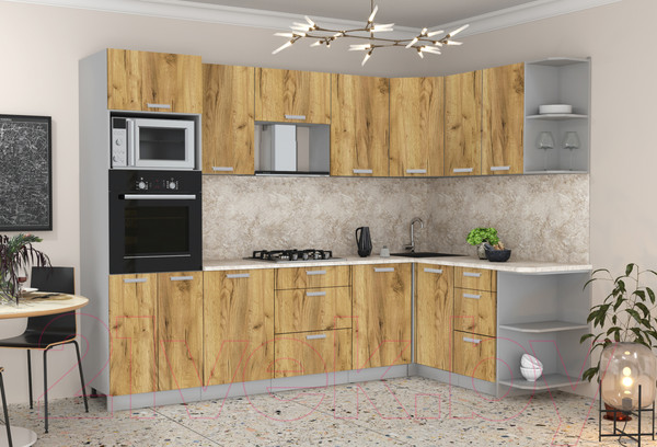 Изображение товара Кухонный гарнитур Интерлиния Мила Лайт 1.68x2.8 правая (дуб золотой/дуб золотой/опал светлый)