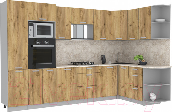 Изображение товара Кухонный гарнитур Интерлиния Мила Лайт 1.68x3.2 правая (дуб золотой/дуб золотой/опал светлый)