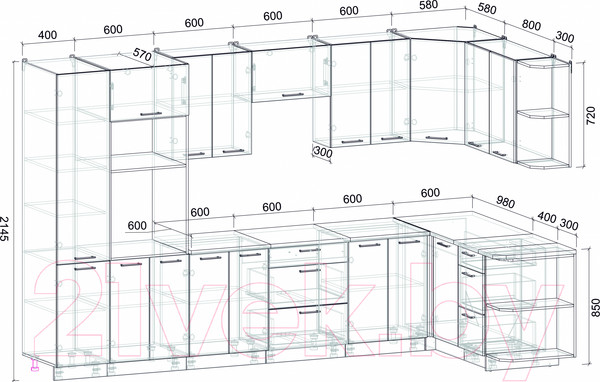 Изображение товара Кухонный гарнитур Интерлиния Мила Лайт 1.68x3.4 правая (дуб золотой/дуб золотой/опал светлый)