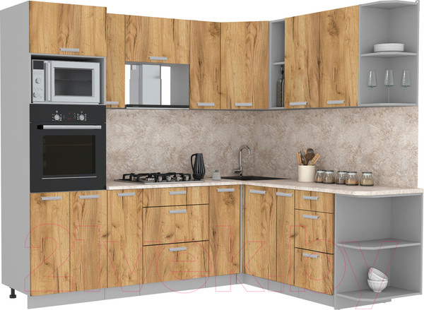 Изображение товара Кухонный гарнитур Интерлиния Мила Лайт 1.88x2.4 правая (дуб золотой/дуб золотой/опал светлый)