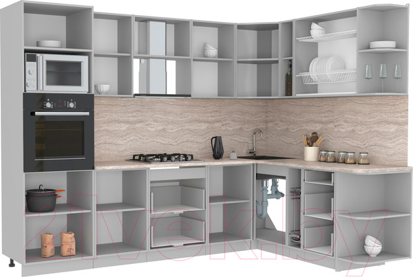 Изображение товара Кухонный гарнитур Интерлиния Мила Лайт 1.88x2.8 правая (дуб золотой/дуб золотой/опал светлый)