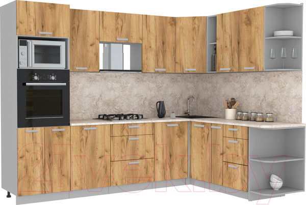 Изображение товара Кухонный гарнитур Интерлиния Мила Лайт 1.88x2.8 правая (дуб золотой/дуб золотой/опал светлый)