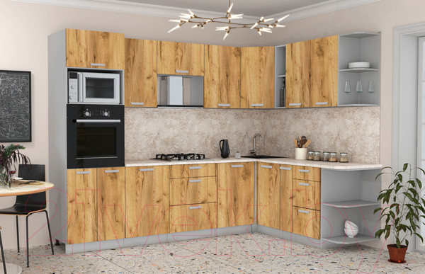 Изображение товара Кухонный гарнитур Интерлиния Мила Лайт 1.88x2.8 правая (дуб золотой/дуб золотой/опал светлый)