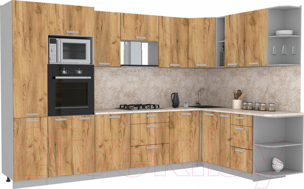 Изображение товара Кухонный гарнитур Интерлиния Мила Лайт 1.88x3.2 правая (дуб золотой/дуб золотой/опал светлый)