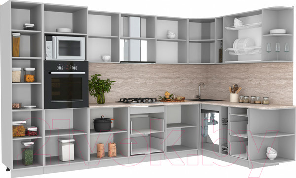 Изображение товара Кухонный гарнитур Интерлиния Мила Лайт 1.88x3.4 правая (дуб золотой/дуб золотой/опал светлый)