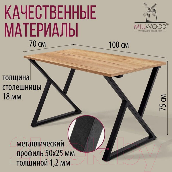 Изображение товара Обеденный стол Millwood Дели Л18 100x70x75 (дуб золотой крафт/металл черный)