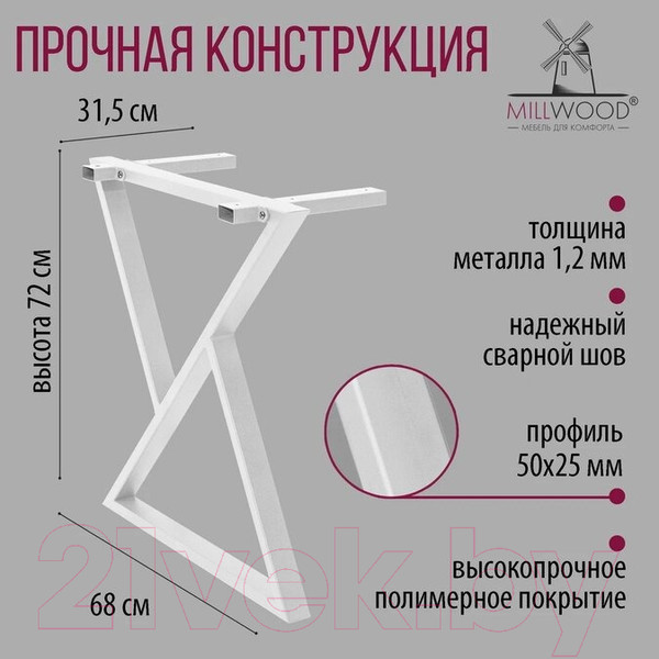 Изображение товара Обеденный стол Millwood Дели Л18 100x70x75 (дуб белый крафт/металл белый)