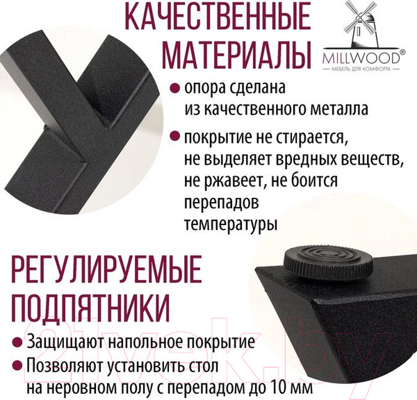 Изображение товара Обеденный стол Millwood Дели Л18 120x70x75 (дуб белый крафт/металл черный)