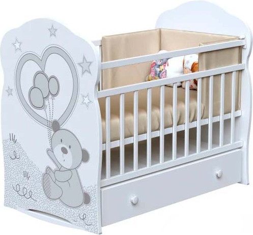 Изображение товара Детская кроватка VDK Style Toby колесо-качалка с ящиком (белый)