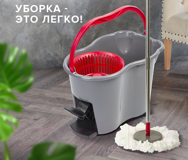 Изображение товара Набор для уборки Laima Ведро 14л/7л с отжимом и педалью, швабра, 2 насадки / 603622