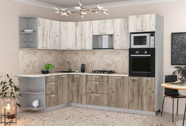 Изображение товара Кухонный гарнитур Интерлиния Мила Лайт 1.68x2.8 левая (дуб белый/дуб серый/опал светлый)