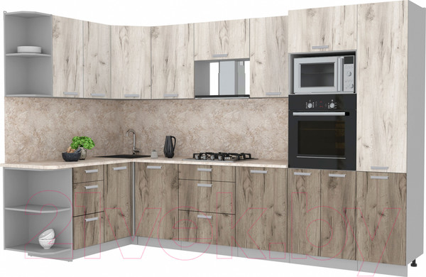 Изображение товара Кухонный гарнитур Интерлиния Мила Лайт 1.68x3.2 левая (дуб белый/дуб серый/опал светлый)