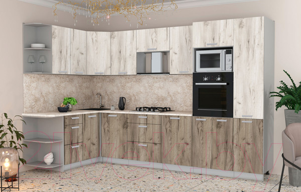 Изображение товара Кухонный гарнитур Интерлиния Мила Лайт 1.68x3.2 левая (дуб белый/дуб серый/опал светлый)