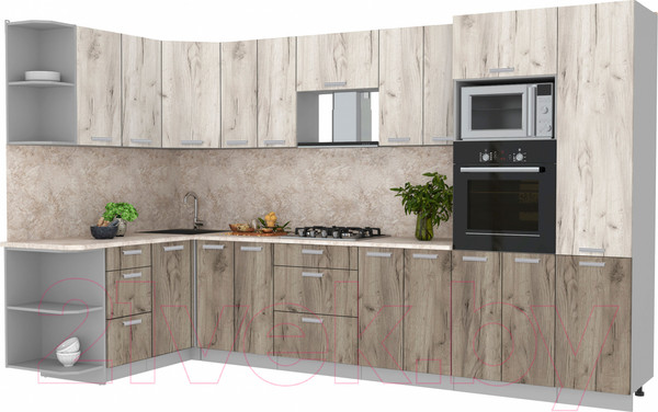 Изображение товара Кухонный гарнитур Интерлиния Мила Лайт 1.68x3.4 левая (дуб белый/дуб серый/опал светлый)