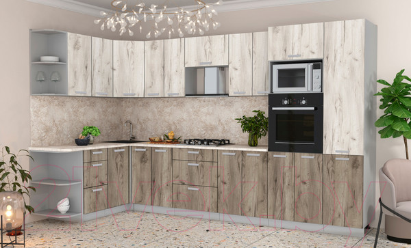 Изображение товара Кухонный гарнитур Интерлиния Мила Лайт 1.68x3.4 левая (дуб белый/дуб серый/опал светлый)