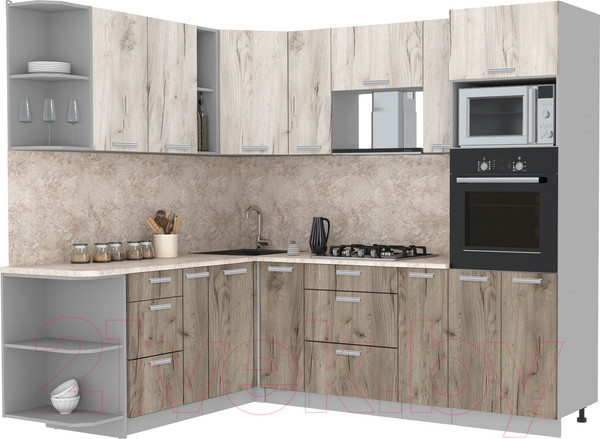 Изображение товара Кухонный гарнитур Интерлиния Мила Лайт 1.88x2.4 левая (дуб белый/дуб серый/опал светлый)