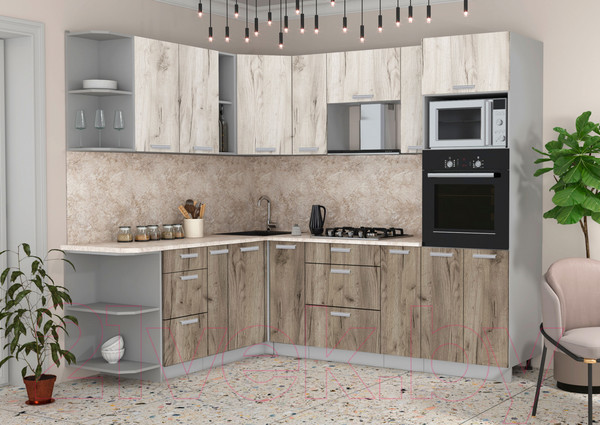 Изображение товара Кухонный гарнитур Интерлиния Мила Лайт 1.88x2.4 левая (дуб белый/дуб серый/опал светлый)