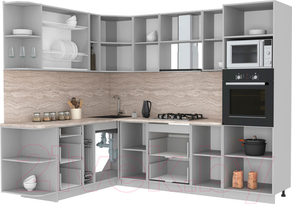 Изображение товара Кухонный гарнитур Интерлиния Мила Лайт 1.88x2.6 левая (дуб белый/дуб серый/опал светлый)