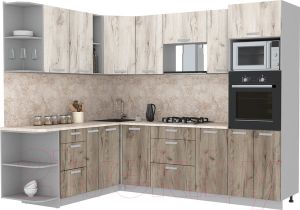 Изображение товара Кухонный гарнитур Интерлиния Мила Лайт 1.88x2.6 левая (дуб белый/дуб серый/опал светлый)