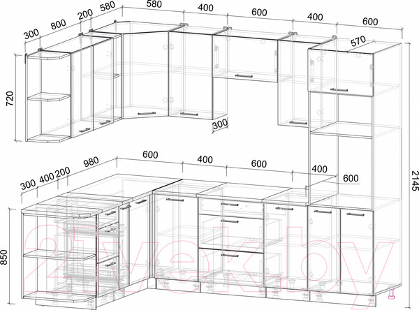 Изображение товара Кухонный гарнитур Интерлиния Мила Лайт 1.88x2.6 левая (дуб белый/дуб серый/опал светлый)