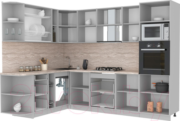 Изображение товара Кухонный гарнитур Интерлиния Мила Лайт 1.88x2.8 левая (дуб белый/дуб серый/опал светлый)