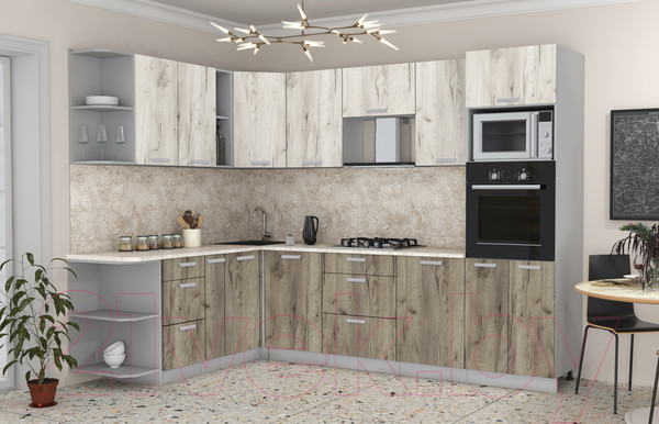 Изображение товара Кухонный гарнитур Интерлиния Мила Лайт 1.88x2.8 левая (дуб белый/дуб серый/опал светлый)