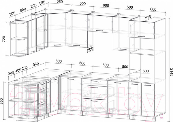 Изображение товара Кухонный гарнитур Интерлиния Мила Лайт 1.88x2.8 левая (дуб белый/дуб серый/опал светлый)