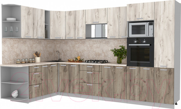 Изображение товара Кухонный гарнитур Интерлиния Мила Лайт 1.88x3.4 левая (дуб белый/дуб серый/опал светлый)