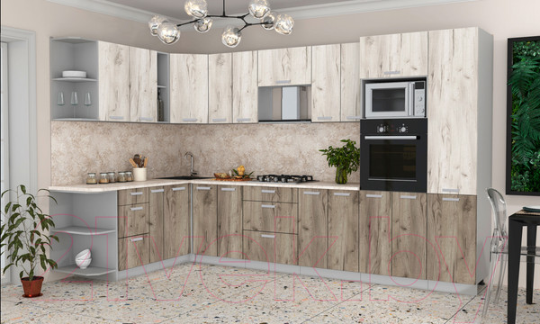 Изображение товара Кухонный гарнитур Интерлиния Мила Лайт 1.88x3.4 левая (дуб белый/дуб серый/опал светлый)