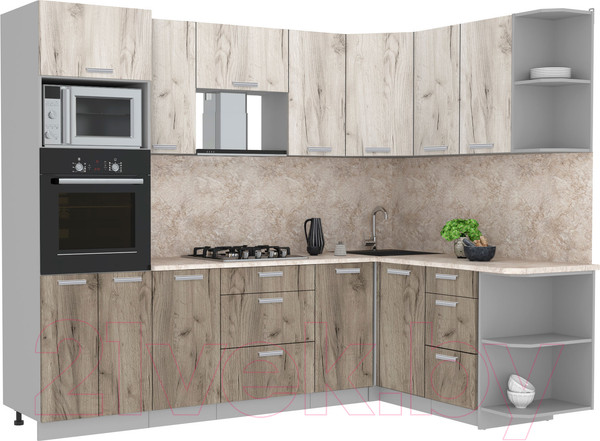 Изображение товара Кухонный гарнитур Интерлиния Мила Лайт 1.68x2.6 правая (дуб белый/дуб серый/опал светлый)