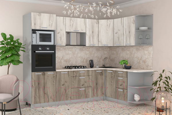 Изображение товара Кухонный гарнитур Интерлиния Мила Лайт 1.68x2.6 правая (дуб белый/дуб серый/опал светлый)