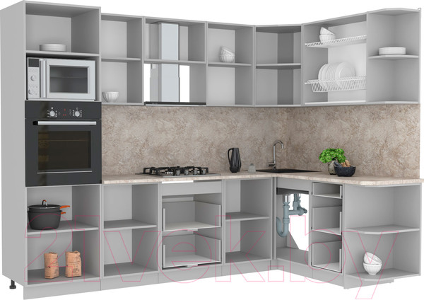 Изображение товара Кухонный гарнитур Интерлиния Мила Лайт 1.68x2.8 правая (дуб белый/дуб серый/опал светлый)