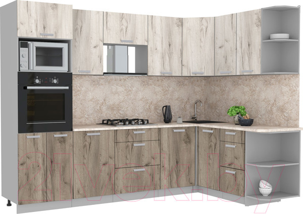 Изображение товара Кухонный гарнитур Интерлиния Мила Лайт 1.68x2.8 правая (дуб белый/дуб серый/опал светлый)