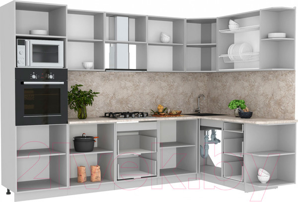 Изображение товара Кухонный гарнитур Интерлиния Мила Лайт 1.68x3.0 правая (дуб белый/дуб серый/опал светлый)