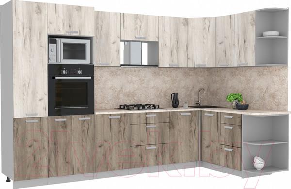 Изображение товара Кухонный гарнитур Интерлиния Мила Лайт 1.68x3.2 правая (дуб белый/дуб серый/опал светлый)