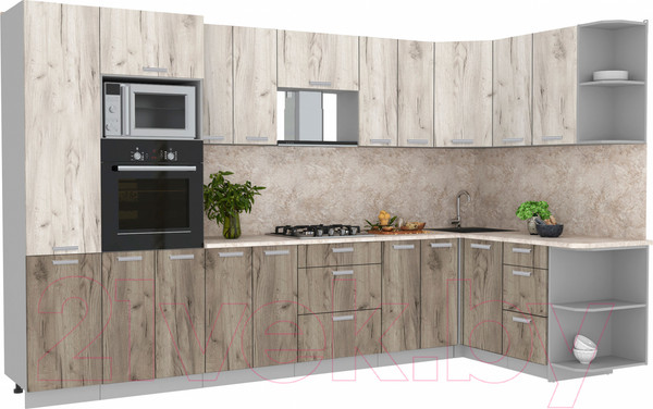 Изображение товара Кухонный гарнитур Интерлиния Мила Лайт 1.68x3.4 правая (дуб белый/дуб серый/опал светлый)