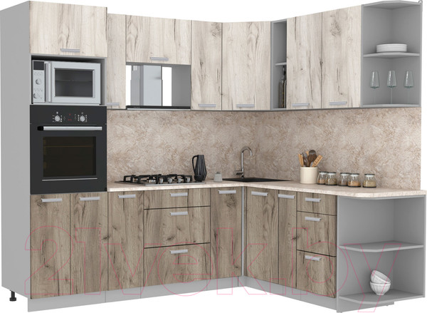 Изображение товара Кухонный гарнитур Интерлиния Мила Лайт 1.88x2.4 правая (дуб белый/дуб серый/опал светлый)