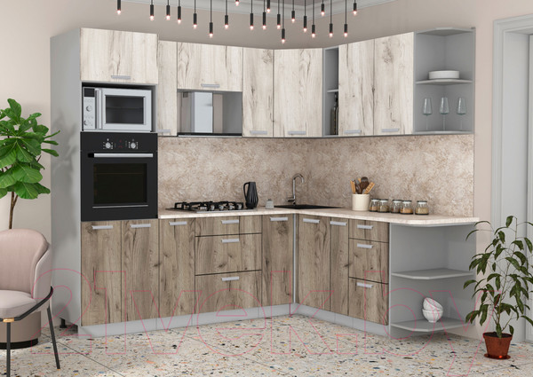 Изображение товара Кухонный гарнитур Интерлиния Мила Лайт 1.88x2.4 правая (дуб белый/дуб серый/опал светлый)